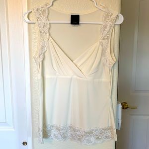 j.t.b. Cream Silky Tank With Lace Trim Women's Size Medium